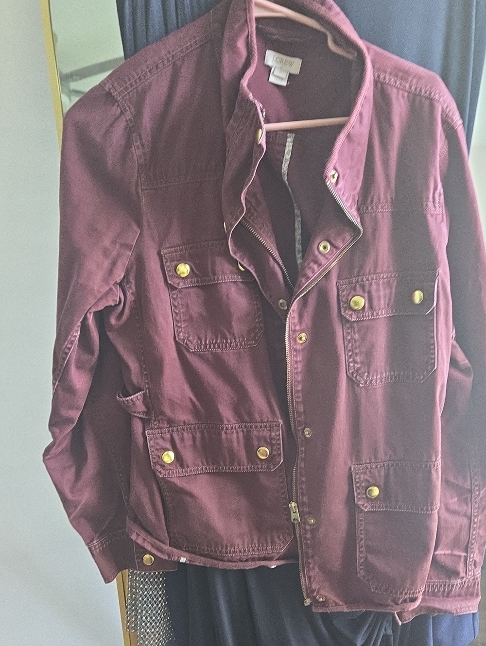 J. Crew Women's Burgundy Utility Jacket with Gold-Tone Hardware